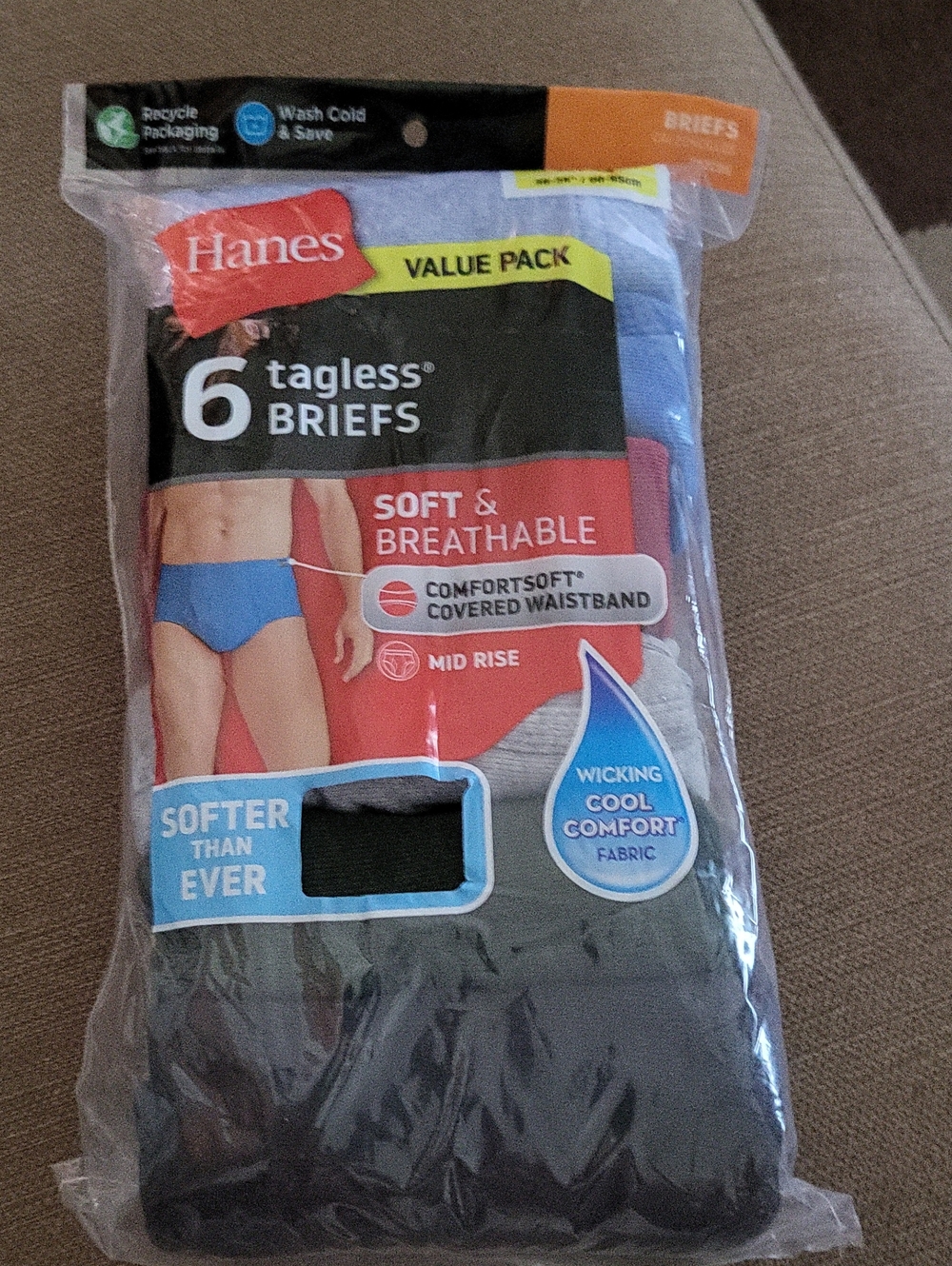 Hanes Men's Tagless Briefs 6-Pack - Black, Blue & Gray